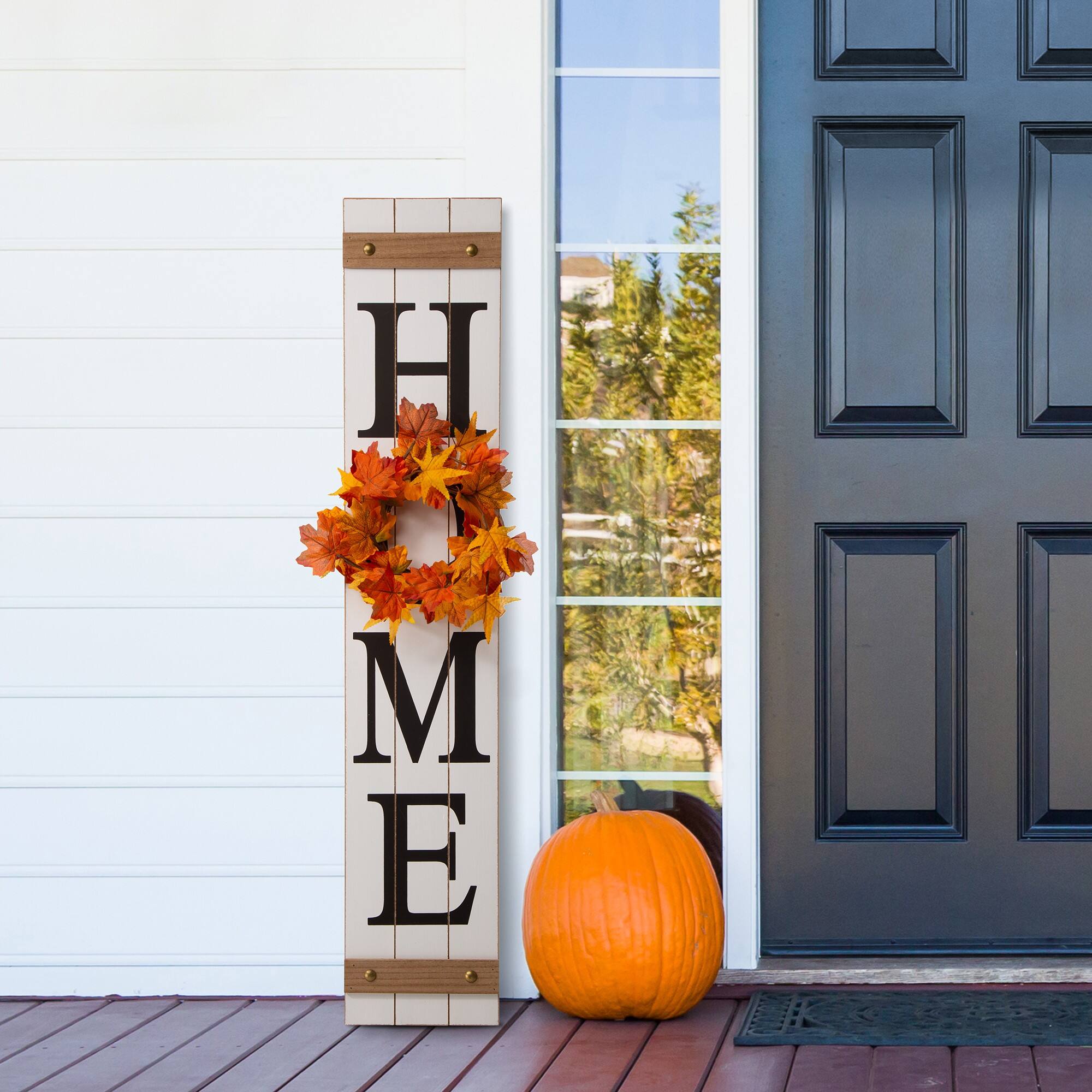 Glitzhome® 42" Wooden Home Porch Sign with Changeable Wreaths